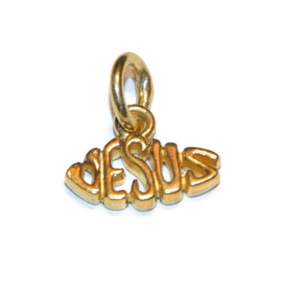 Small Jesus Name Charm Pendant 14k Yellow Gold